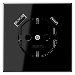 Розетка с USB Jung LS 990, скрытый монтаж, с заземлением, черный