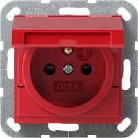Розетка Gira SYSTEM 55, скрытый монтаж, с заземлением, с крышкой, со шторками, красный