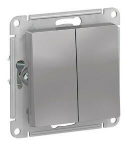 Выключатель 2-клавишный Systeme Electric ATLASDESIGN AQUA, скрытый монтаж, алюминий, ATN440351