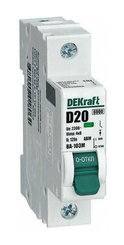 Автоматический выключатель DEKraft ВА-103M 1P 6А (D) 6кА, 12536DEK