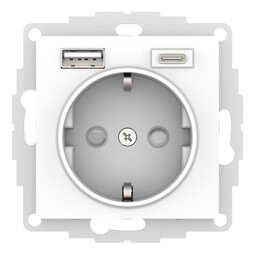 Розетка с USB+USB type C Systeme Electric ATLASDESIGN, скрытый монтаж, с заземлением, со шторками, лотос