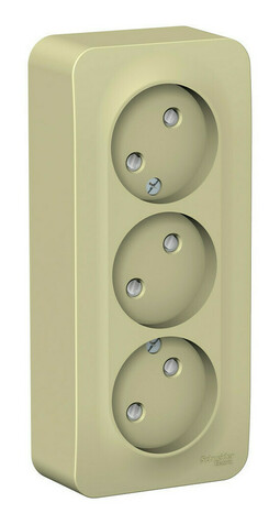 Розетка трехместная Systeme Electric BLANCA, открытый монтаж, со шторками, бежевый, BLNRA001317